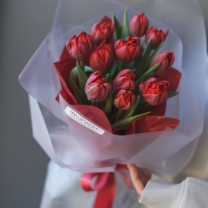 Букет красных пионовидных тюльпан 